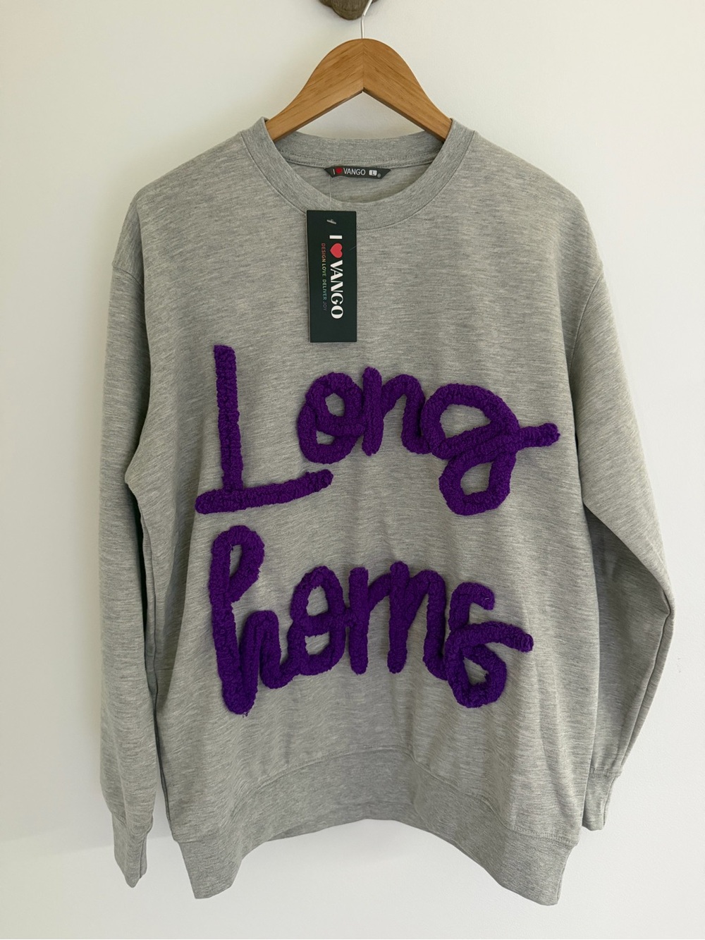 Vango Longhorns Chenille Sweatshirt Grey Purple Collegiate NWT L